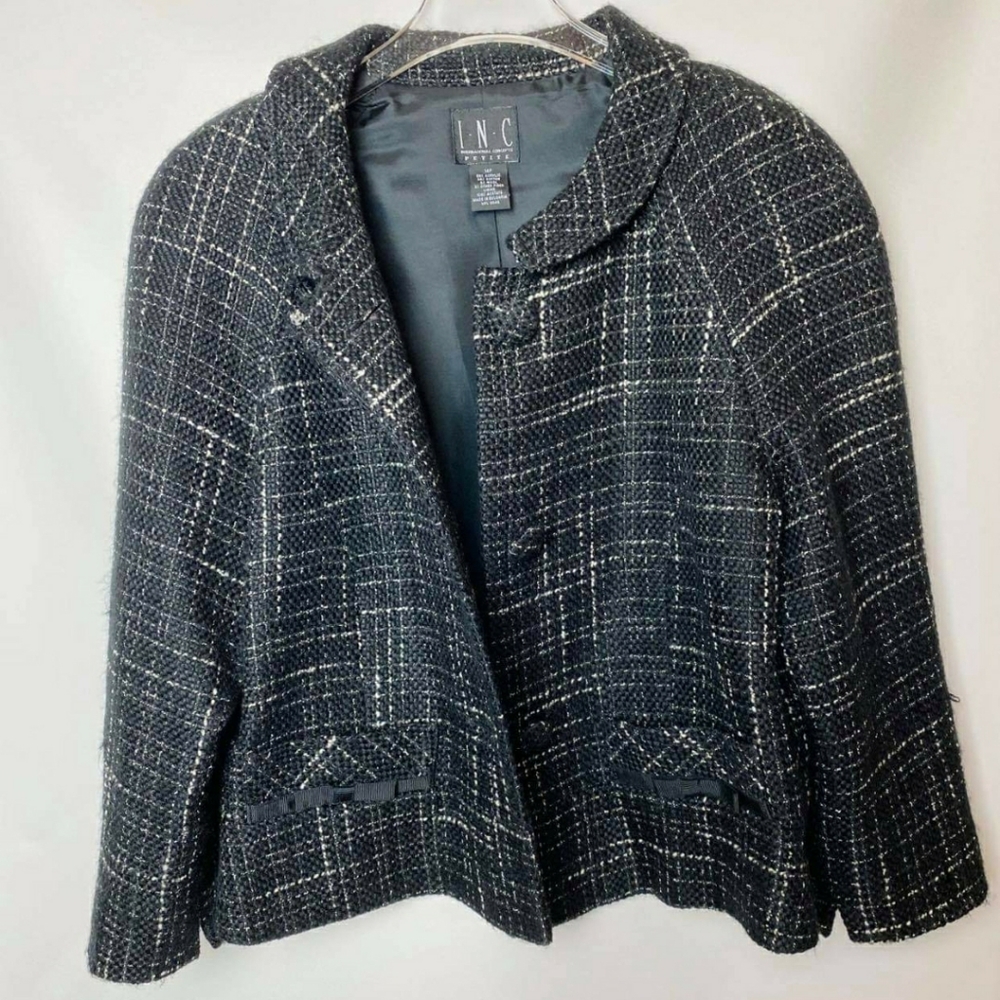 I.N.C Tweed Blk/Ivy Cropped Jacket